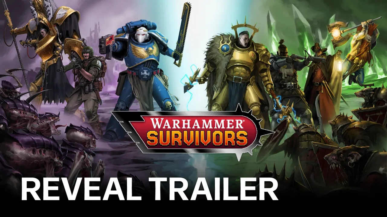 Key art split between blue Space Marines facing Tyranids and gold Stormcast facing Skaven