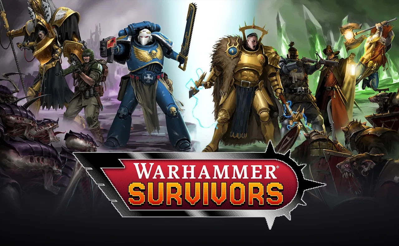 Stormcast hero and Sororitas warsuit standing back to back against Tyranid swarm