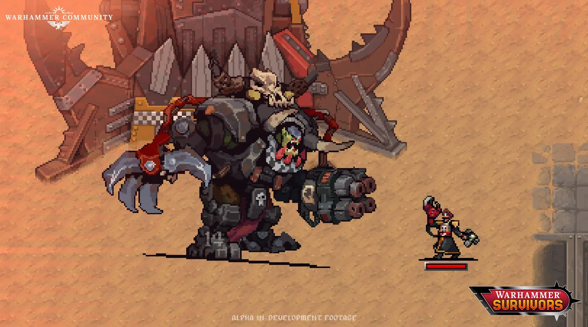 Released key art of an Ork warboss facing an Imperial officer