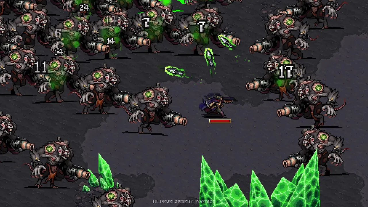 Hooded thief fighting through Skaven rat swarm